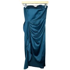 Lovers + Friends 'Melina Midi' Strapless Turquise Slit Bodycon Dress Size XS